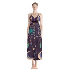 Bohemian  Stars, Moons, And Dreamcatchers Button Up Chiffon Maxi Dress by HWDesign