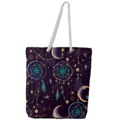 Bohemian  Stars, Moons, And Dreamcatchers Full Print Rope Handle Tote (large) by HWDesign