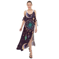 Bohemian  Stars, Moons, And Dreamcatchers Maxi Chiffon Cover Up Dress by HWDesign