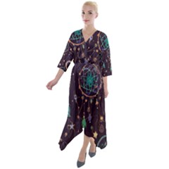 Bohemian  Stars, Moons, And Dreamcatchers Quarter Sleeve Wrap Front Maxi Dress by HWDesign