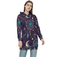 Bohemian  Stars, Moons, And Dreamcatchers Women s Long Oversized Pullover Hoodie