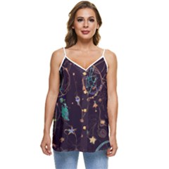 Bohemian  Stars, Moons, And Dreamcatchers Casual Spaghetti Strap Chiffon Top