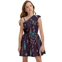 Bohemian  Stars, Moons, And Dreamcatchers Kids  One Shoulder Party Dress