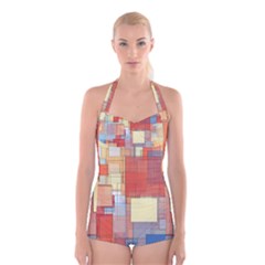 Art Abstract Rectangle Square Boyleg Halter Swimsuit 