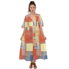 Art Abstract Rectangle Square Kimono Sleeve Boho Dress by Ravend