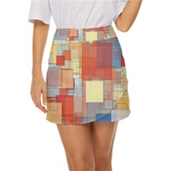 Art Abstract Rectangle Square Mini Front Wrap Skirt