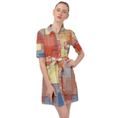 Art Abstract Rectangle Square Belted Shirt Dress