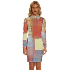 Art Abstract Rectangle Square Long Sleeve Shirt Collar Bodycon Dress