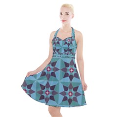 Floral Pattern Floral Motif Halter Party Swing Dress 