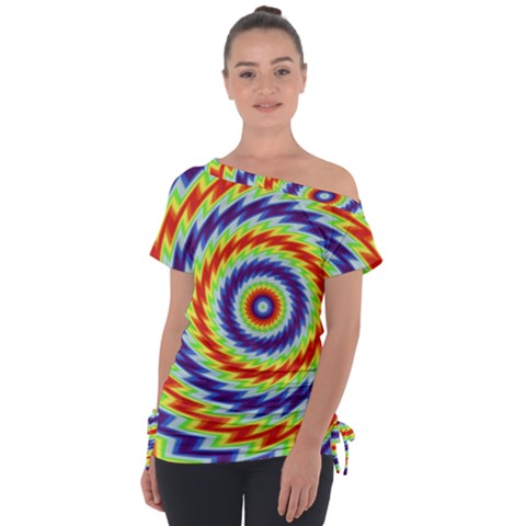 Mandala Kaleidoscope Background Off Shoulder Tie-up Tee by Ravend