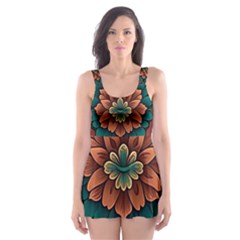 Flower Pattern Modern Floral Skater Dress Swimsuit