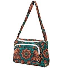 Flower Pattern Modern Floral Front Pocket Crossbody Bag by Ravend