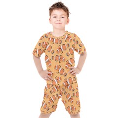 Fish Clownfish Orange Background Kids  Tee And Shorts Set by Ravend