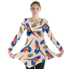 Bird Animals Parrot Pattern Long Sleeve Tunic 