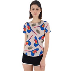 Bird Animals Parrot Pattern Back Cut Out Sport Tee