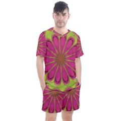 Floral Art Design Pattern Men s Mesh Tee And Shorts Set