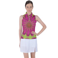 Floral Art Design Pattern Women s Sleeveless Polo Tee by Ravend