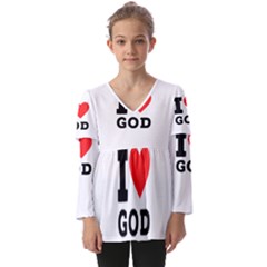 I Love God Kids  V Neck Casual Top by ilovewhateva