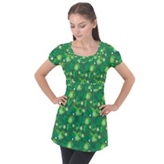 Leaf Clover Star Glitter Seamless Puff Sleeve Tunic Top by Pakemis