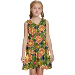 Fruits Star Blueberry Cherry Leaf Kids  Sleeveless Tiered Mini Dress by Pakemis