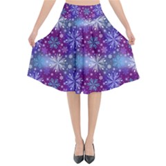 Snow White Blue Purple Tulip Flared Midi Skirt by Pakemis