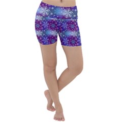 Snow White Blue Purple Tulip Lightweight Velour Yoga Shorts by Pakemis