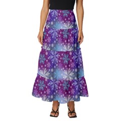 Snow White Blue Purple Tulip Tiered Ruffle Maxi Skirt by Pakemis