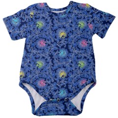 Floral Asia Seamless Pattern Blue Baby Short Sleeve Bodysuit