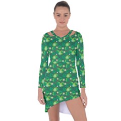 Leaf Clover Star Glitter Seamless Asymmetric Cut-Out Shift Dress