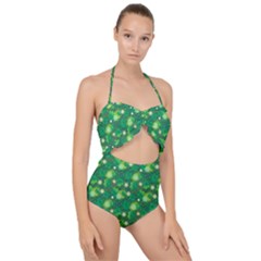 Leaf Clover Star Glitter Seamless Scallop Top Cut Out Swimsuit