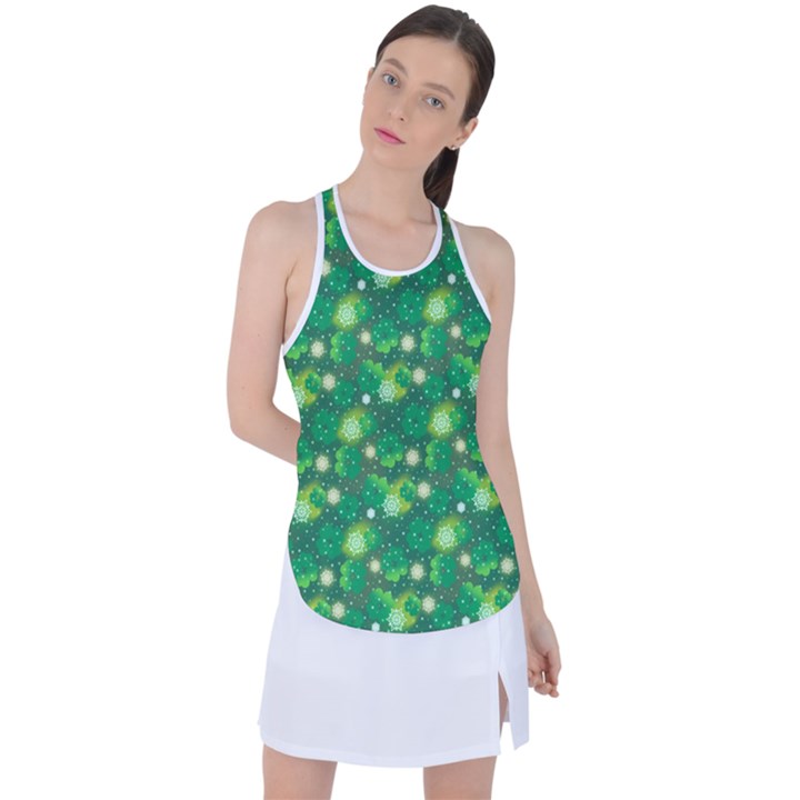 Leaf Clover Star Glitter Seamless Racer Back Mesh Tank Top