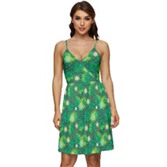 Leaf Clover Star Glitter Seamless V-Neck Pocket Summer Dress 