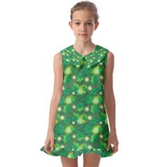 Leaf Clover Star Glitter Seamless Kids  Pilgrim Collar Ruffle Hem Dress by Pakemis