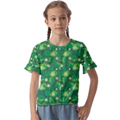 Leaf Clover Star Glitter Seamless Kids  Cuff Sleeve Scrunch Bottom Tee