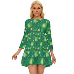 Leaf Clover Star Glitter Seamless Long Sleeve Babydoll Dress