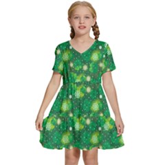 Leaf Clover Star Glitter Seamless Kids  Short Sleeve Tiered Mini Dress