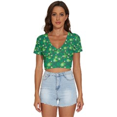 Leaf Clover Star Glitter Seamless V-Neck Crop Top