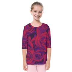 Roses Red Purple Flowers Pretty Kids  Quarter Sleeve Raglan Tee