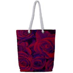 Roses Red Purple Flowers Pretty Full Print Rope Handle Tote (small)