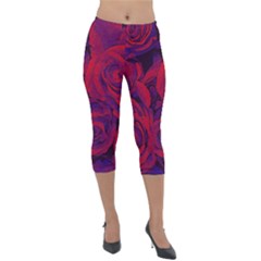 Roses Red Purple Flowers Pretty Lightweight Velour Capri Leggings  by Ravend