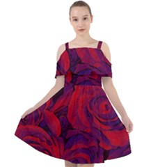 Roses Red Purple Flowers Pretty Cut Out Shoulders Chiffon Dress