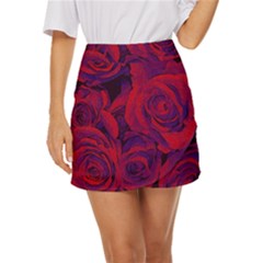 Roses Red Purple Flowers Pretty Mini Front Wrap Skirt