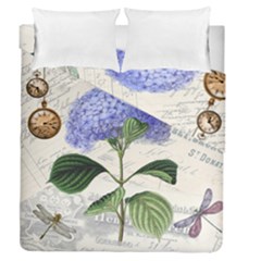 Blue Hydrangea Flower Painting Vintage Shabby Chic Dragonflies Duvet Cover Double Side (queen Size) by danenraven