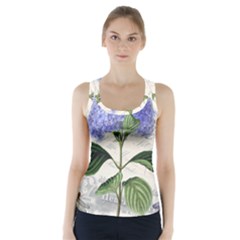 Blue Hydrangea Flower Painting Vintage Shabby Chic Dragonflies Racer Back Sports Top