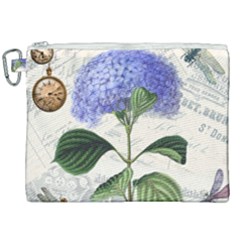 Blue Hydrangea Flower Painting Vintage Shabby Chic Dragonflies Canvas Cosmetic Bag (xxl) by danenraven