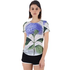 Blue Hydrangea Flower Painting Vintage Shabby Chic Dragonflies Back Cut Out Sport Tee by danenraven