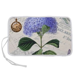 Blue Hydrangea Flower Painting Vintage Shabby Chic Dragonflies Pen Storage Case (l) by danenraven