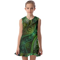 Abstract Pattern Design Art Fabric Decoration Kids  Pilgrim Collar Ruffle Hem Dress