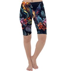 Flowers Flame Abstract Floral Cropped Leggings 