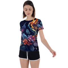 Flowers Flame Abstract Floral Back Circle Cutout Sports Tee by Ravend